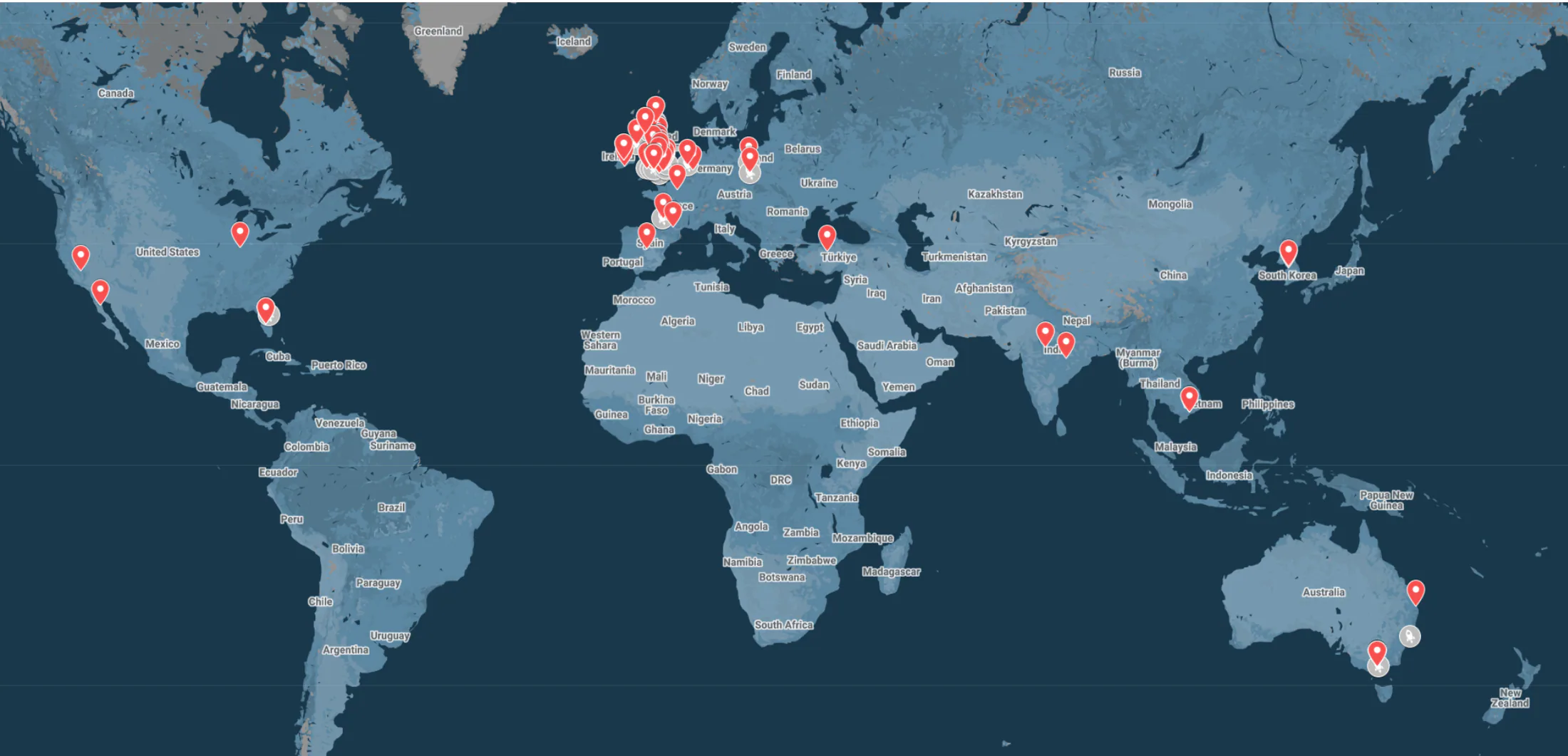 World map marking the campaign journey from South Korea to the United Kingdom.